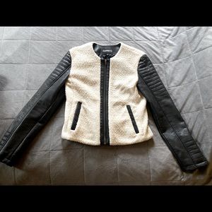 Express Faux Fur Leather Moto Jacket-White & Black